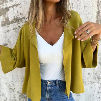 Женское пальто с лацканами, длинный рукав, стандартный стиль, куртка, однотонный цвет, открытый