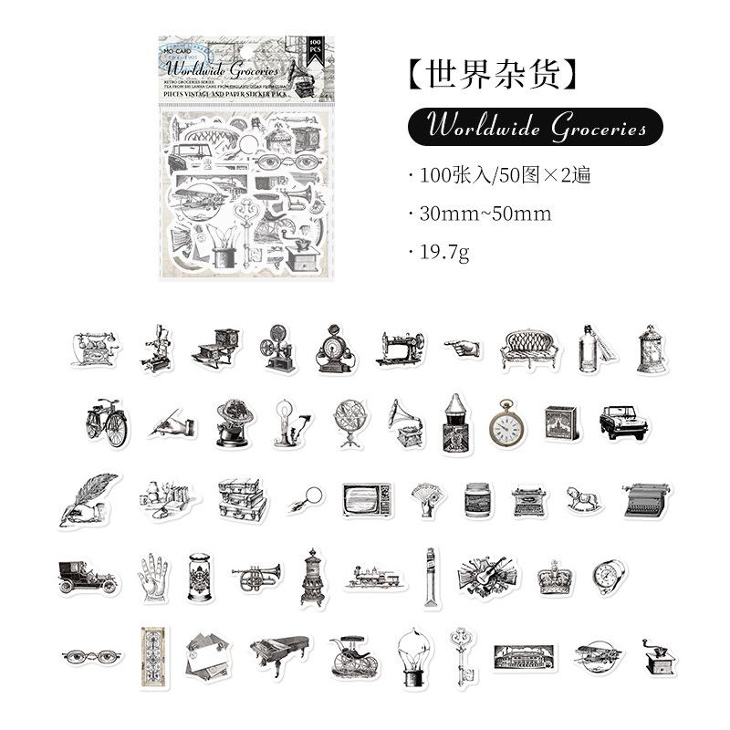 100-Sheet Retro Sticker Collection, Mixed Classic Motifs, Perfect for Laptop & Phone Case Decoration