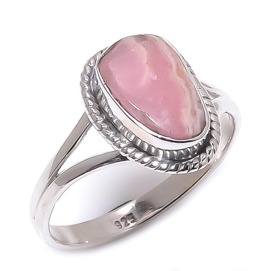 Ювелирное кольцо из чистого серебра 925 пробы с натуральным родохрозитом ручной работы S.9 Z8e74