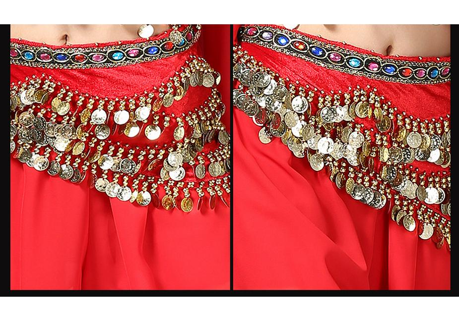 Belly Dance Waist Chain and Arm Scarf with Colored Rhinestones for Practice and Performance