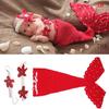 Newborn Photography Baby Props Outfit Photo Costume Girls Handmade Crochet Mermaid Set Headband Bra Tail