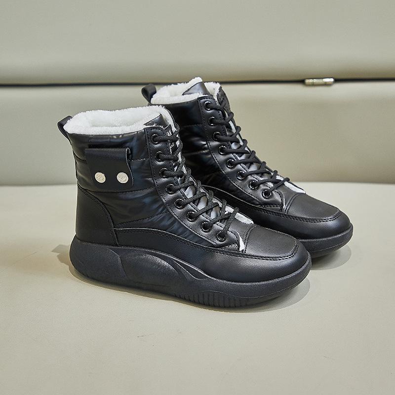 Женские бархатные высокие зимние ботинки - зимняя коллекция 2024 года, корейский стиль, теплая повседневная обувь из хлопка (ZY5867)