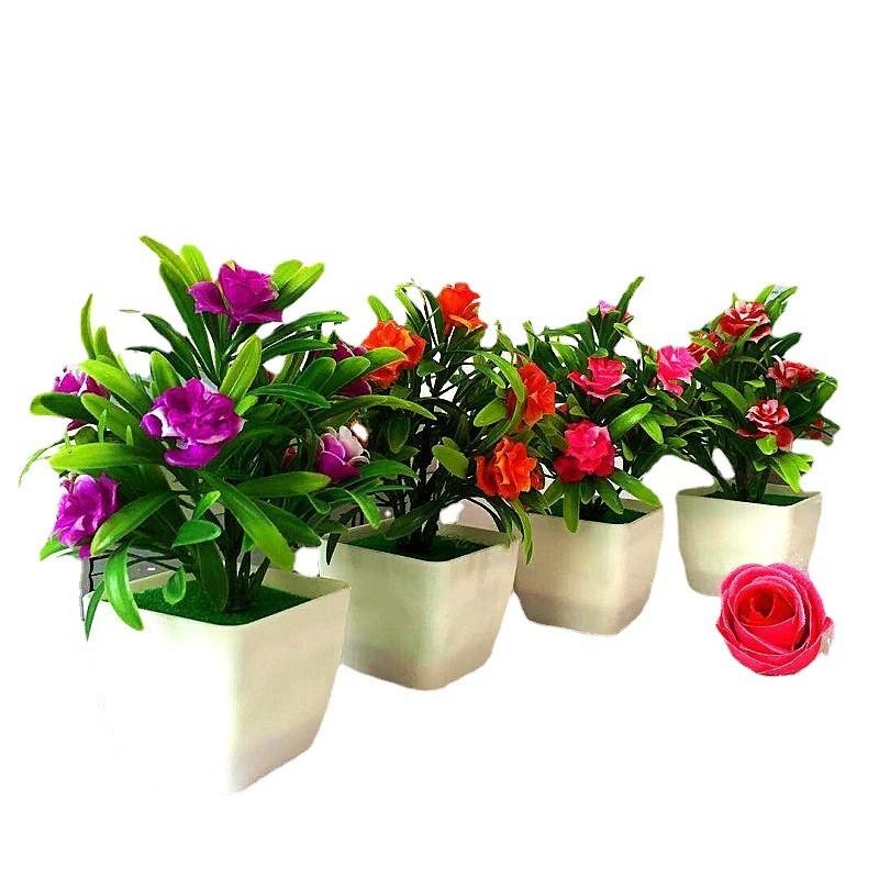 Realistic Faux Lily And Rose Mini Potted Plants With Colorful Blooms For Indoor Use