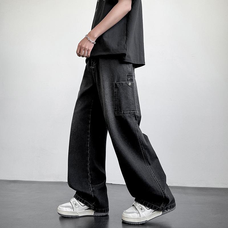 Jeans Men's Autumn Trendy High Street Loose Straight Pants Micro Wide Tooling Pants