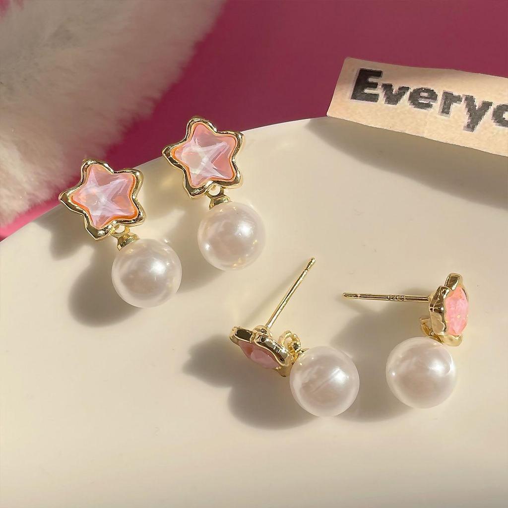 Изысканные серьги в виде розового сердца и звезды для женщин: Универсальный дизайн серебряных игл для молодых девушек