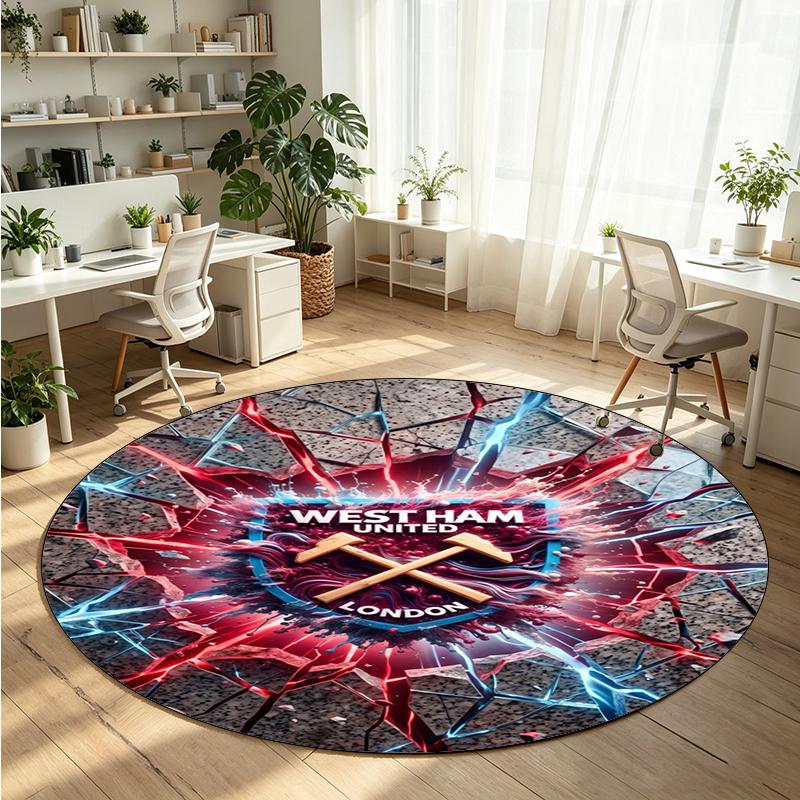 West Ham United Football Printed Round Crystal Velvet Rug Soft Non Slip Floor Carpet For Bedroom Holiday Gift