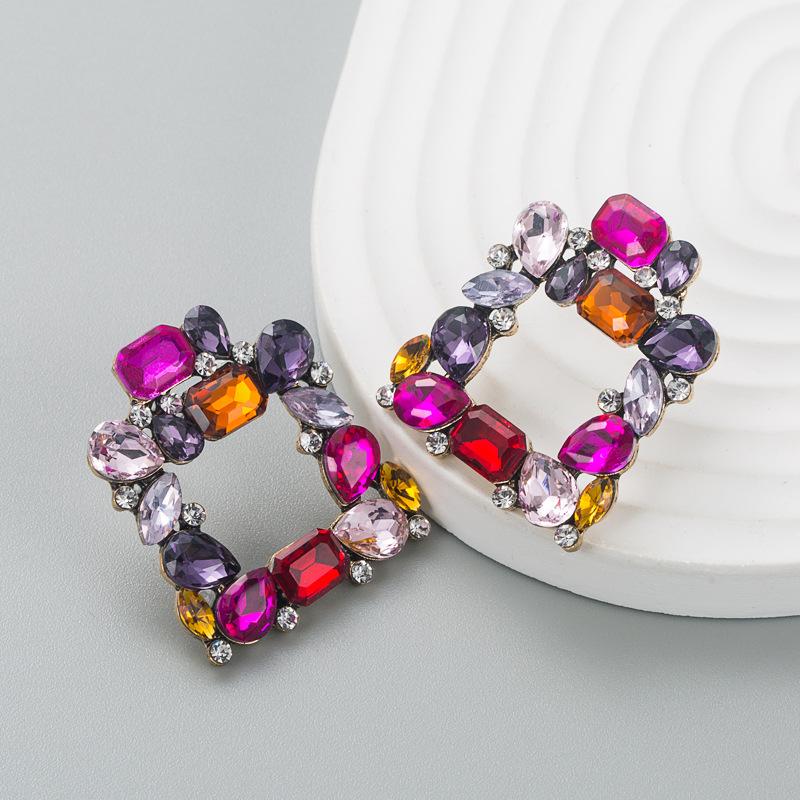 Crystal Drop Earring Alloy Womens Square Hollow Mini Super Sparkling Party Versatile Earrings