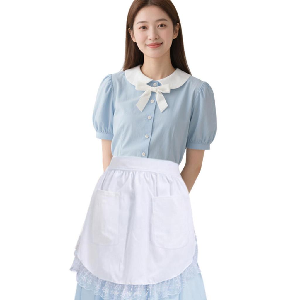 Lace/Ruffled Decor Woman Apron Half Waist Short Cosplay Maid Lolita Pinafore Baking Kitchen Cleaning Bib with Pocket
