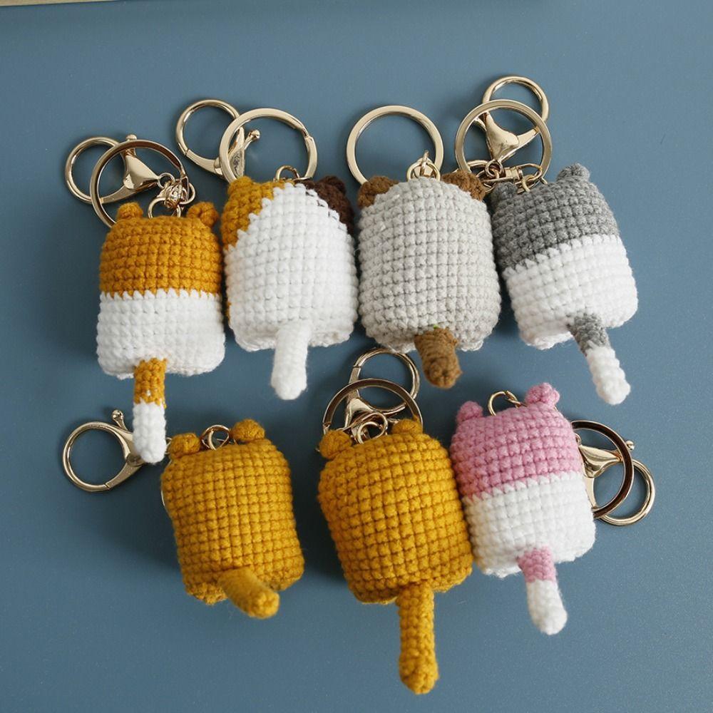 Crochet Exposing Belly Cat Keychain Hand-woven Calico Cat Cute Cat Keyring Jewelry Gift Exquisite Cute Animal Pendant Couple