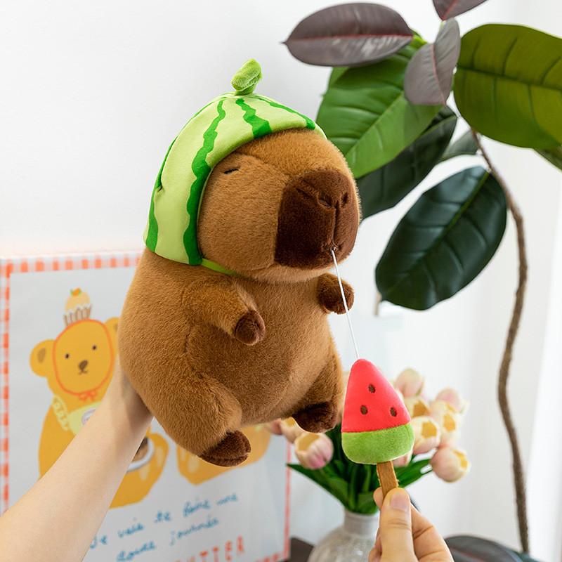 Watermelon Capybara Hat Plush Toys Soft Doll Room Decoration Gifts Children