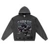 DTG Print Knitted Denim Zip-Up Hoodie Savage Brother Print Zipper Hoodies