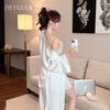Sexy Light Luxury Ice Silk Nightgown Multi-color Matching Can Be Worn Outside Lace-up Satin Loungewear Jacket Morning Robe 0