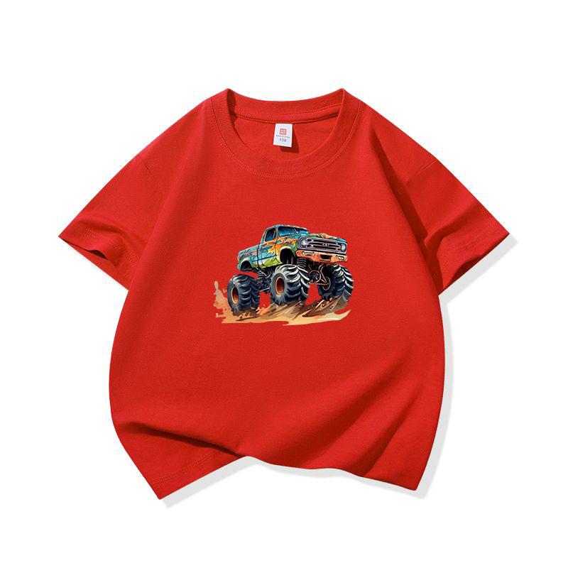 Kids Cotton T Shirt Bold Multicolor Offroad SUV Print Crew Neck Short Sleeve Tee Casual Boys Girls Summer Tops