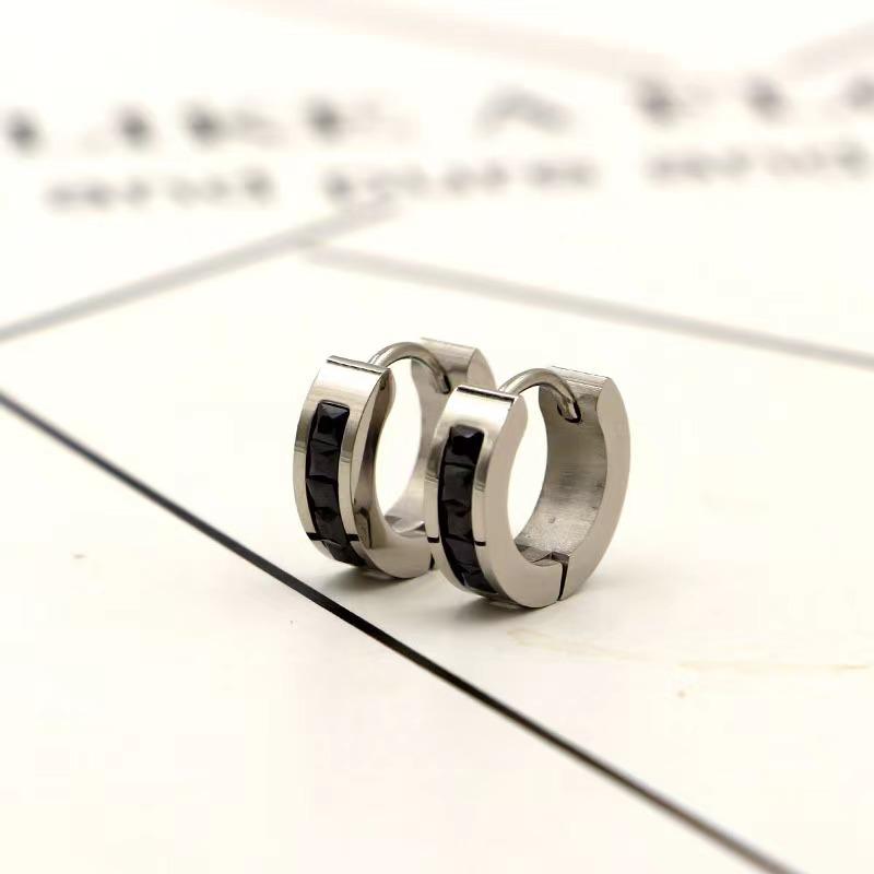 Korean-Style Titanium Steel Flash Diamond Buckle Earrings for Men & Women