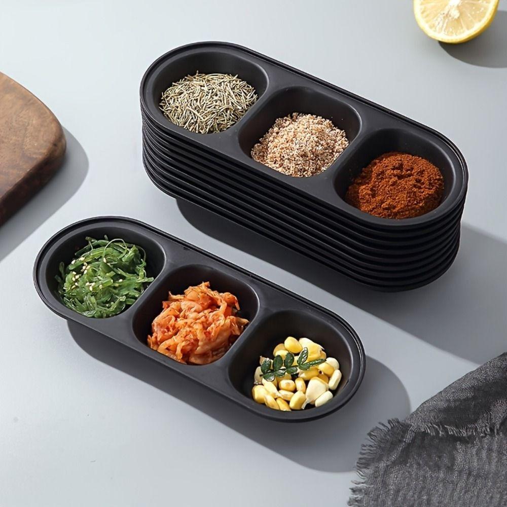 6Pcs Durable Dipping Sauce Dishes 2/3 Grids Seasoning Plates Easy Clean Condiment Cups Restaurant