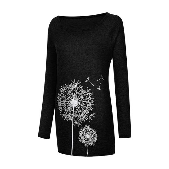Женская туника больших размеров с принтом одуванчика, удлиненная рубашка с круглым вырезом и длинными рукавами, футболка-пуловер свободного кроя для работы, повседневной жизни
