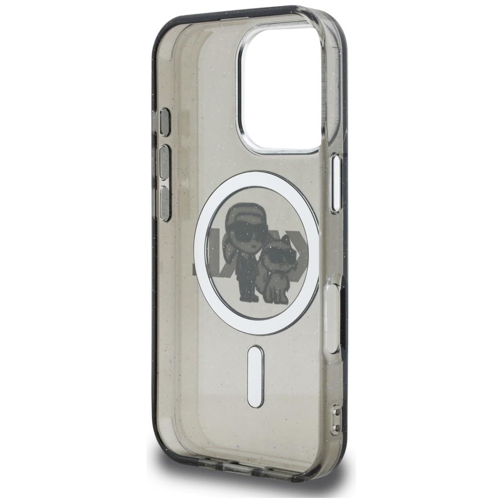 Karl Lagerfeld IML Glitter Karl & Choupette Sketch Logo MagSafe Case for iPhone 16 Pro Black