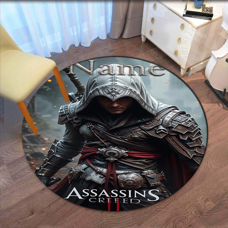 Custom Name Assassin's Creed Printed Round Rug Carpet Chair Rug Area Rug Entryway Doormats,for Office Chair Living Room Bedroom Kitchen Room.