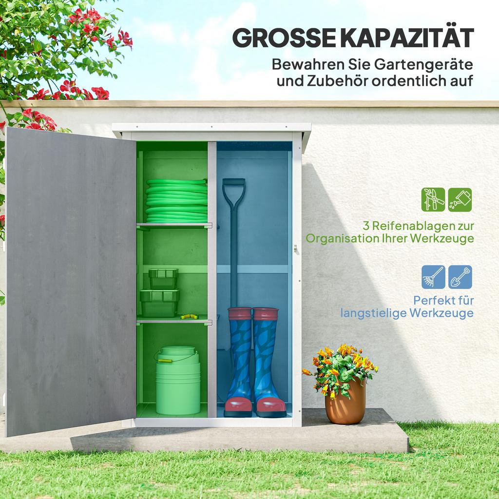 Wooden Small Shed, Garden Storage Shed with Shelves and Bolt Latch, 75L x 56W x115H cm, Grey