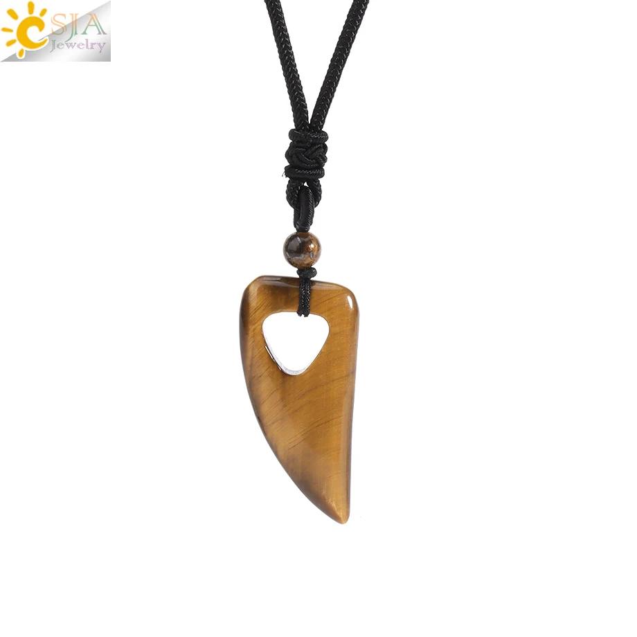 Ожерелье с подвеской в виде зуба акулы из натурального камня для мужчин, аметист, тигровый глаз, кристалл, черный обсидиан, лабрадорит, Хэллоуин H247