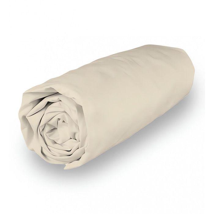 Cotton Fitted Sheet 160x200 Cm PERCALE Ecru, by Soleil D'ocre
