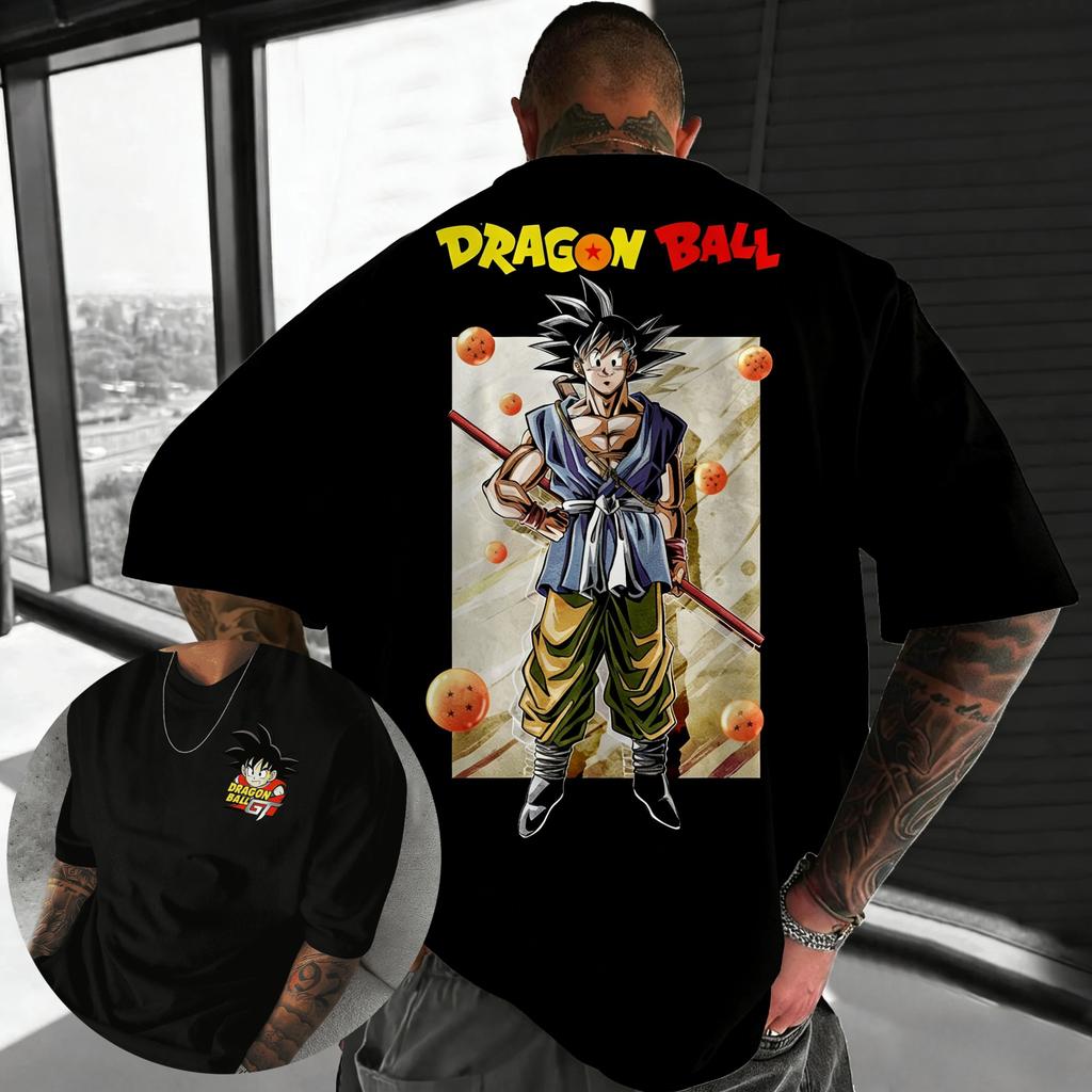 Новая аниме-футболка Dragon Ball с принтом Goku, с круглым вырезом, с короткими рукавами, летняя 2026, мужская, свободная, дышащая, спортивная, хлопковая