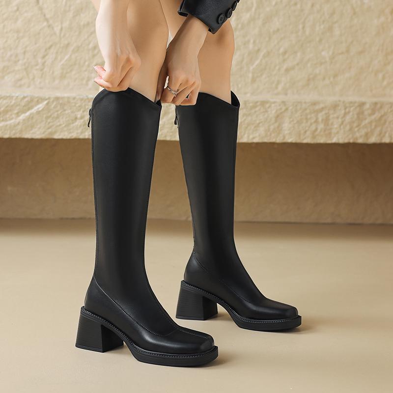 Krazing Pot Осенне-зимняя обувь из микрофибры, большие размеры, сапоги для верховой езды, квадратный носок, сохраняющие тепло, на молнии, размер 43, высокие сапоги до бедра