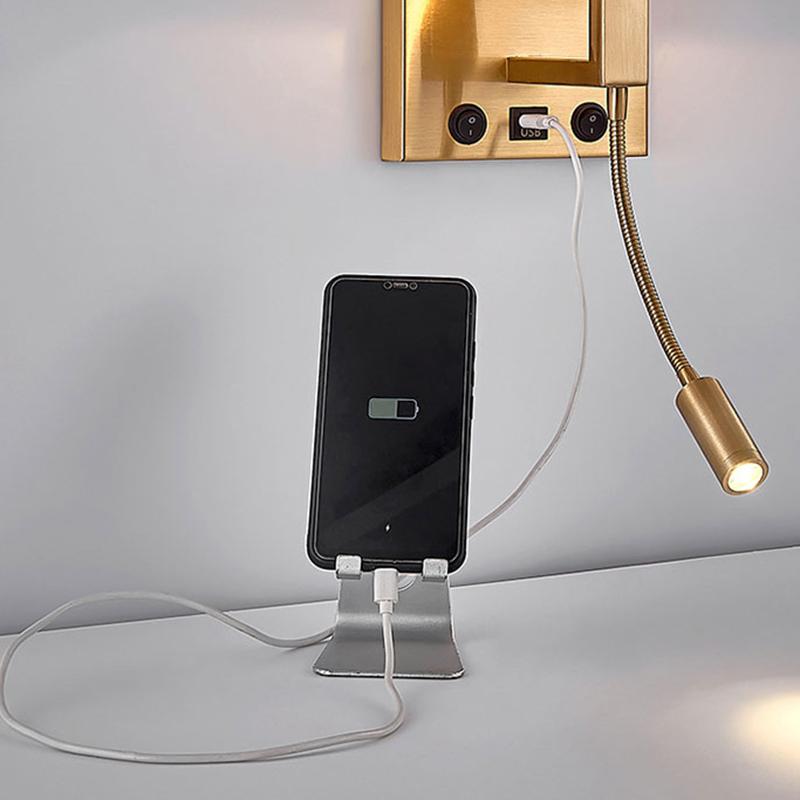 3104 5 Вт прикроватный настенный светильник для коридора со светодиодным светильником на гибкой ножке и портом USB - черный / коричневый плафон / белый свет