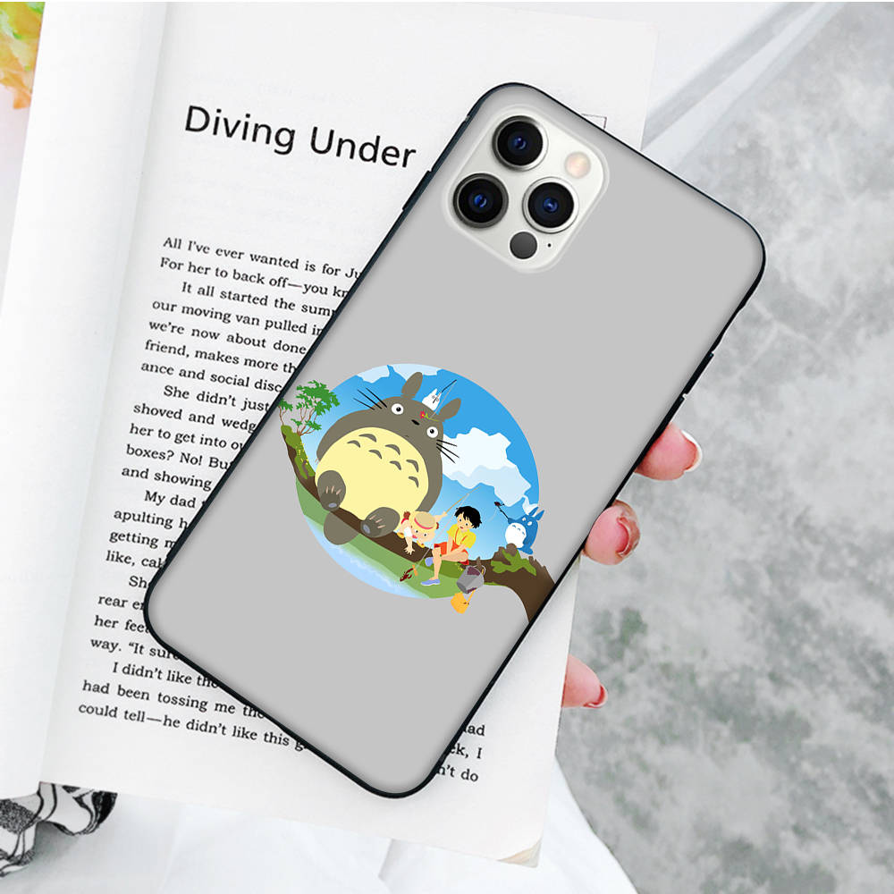 JW56 Cute Totoro Anime Black Soft Case for OPPO Reno 8 6 5 4 Pro Plus Find X3 A17 A3 A31 A38 A40 A53 A54 A55 A74 A76 A78 A77 A80 A94 A95 A96 Lite