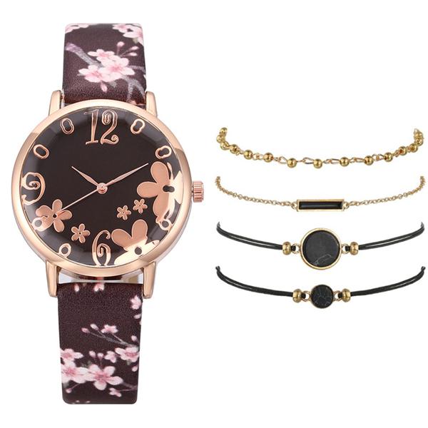 Women Creative Flower Watches Ladies Fashion Casual Leather Quartz Wristwatches Gift Clock
