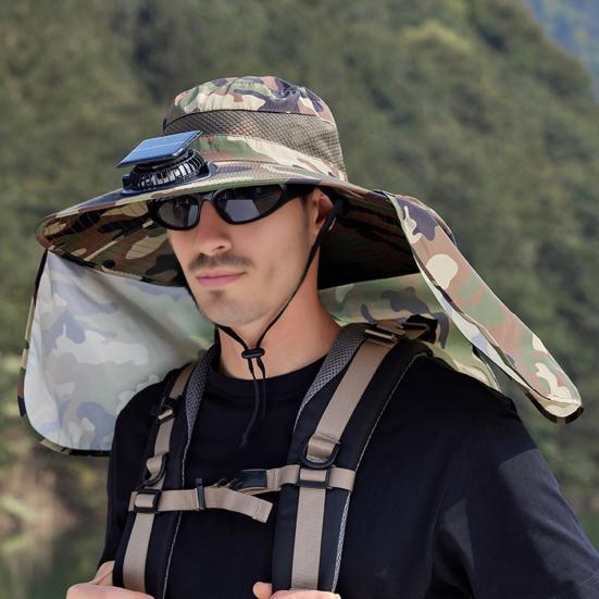 Солнцезащитная шляпа с камуфляжным принтом, широкополая рыболовная шляпа с двухрежимным вентилятором, регулируемая шляпа с защитой от ультрафиолета и тремя передачами