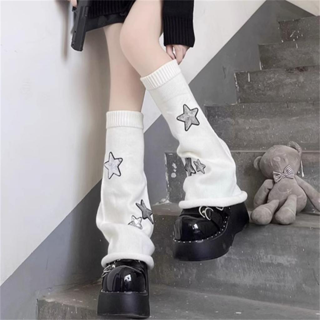 Womens Lolitas Knit Long Socks Star Leg Warmers Harajuku Japanese Style Booties Socks Winter Warm Ankle Heap Socks