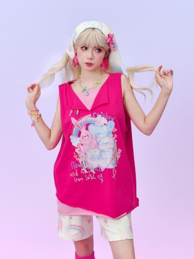 Rainbow Headscarf Dopamine Girls Wear Scarf Aesthetic Accessories Triangular Headscarf Graffiti Printed Scarves Sweet Cool Scarf