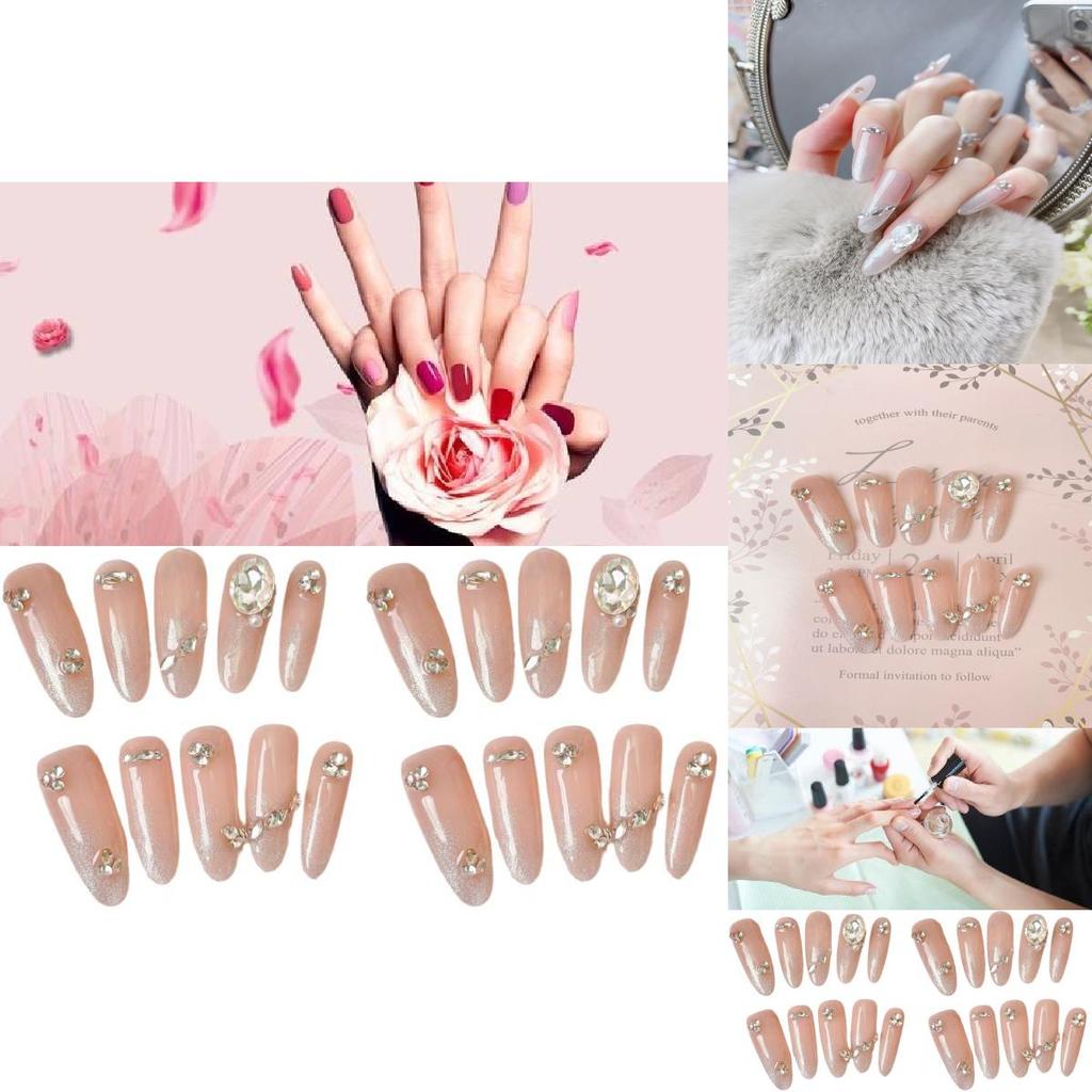 Новые Ручные Миндалевидные Накладные Ногти 'Кошачий Глаз' Со Сверкающими Стразами Снимающиеся Наклейки