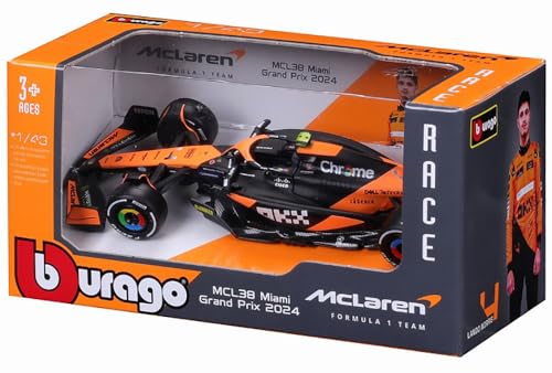 BURAGO Масштабная модель 1/43 McLaren F1 Team MCL38 (2024) №4 л. Норрис (Оконная рама) Готовый продукт BUR38214N