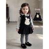 Girls Winter Fall Plush Rabbit Dress Set Toddler Girl 2 Piece Outfit Cute Floral Top Skirt
