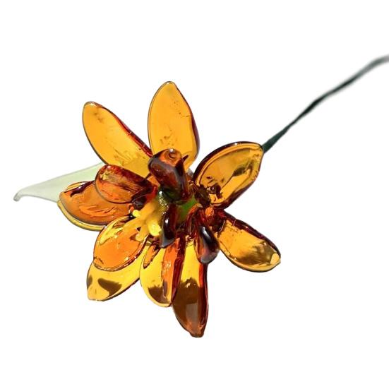 Hand-Blown Glass Flower Decoration with Wire Stem Handmade Colored Glaze Floral Figurine Home Living Room Office Table Flower Vase Ornament