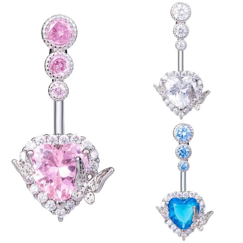 Модное кольцо для пирсинга пупка в виде бабочки и сердца, блестящее циркониевое кольцо для пирсинга пупка для женщин, сексуальные аксессуары для пирсинга тела, подарки