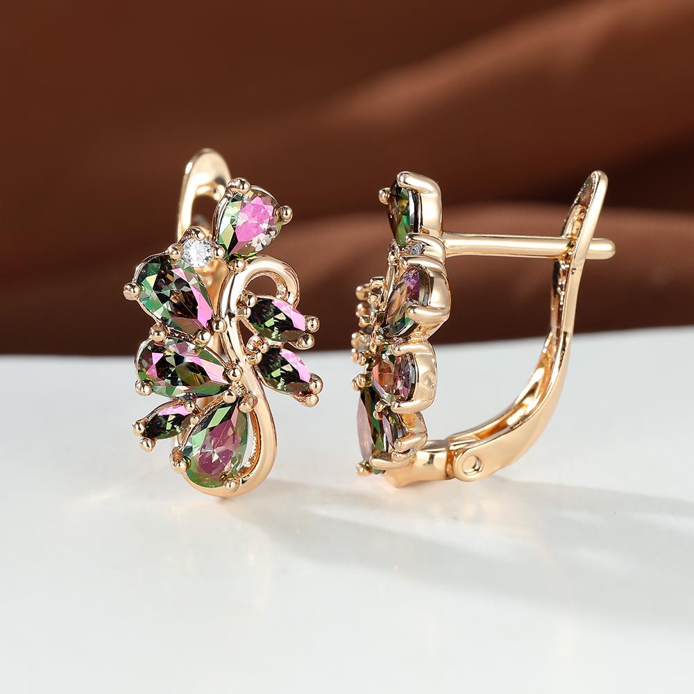 1 пара серьги-клипсы в форме капли с радужным камнем в стиле хип-хоп, цветочные украшения, серьги с цветами, эффектные милые серьги золотого цвета, женский подарок