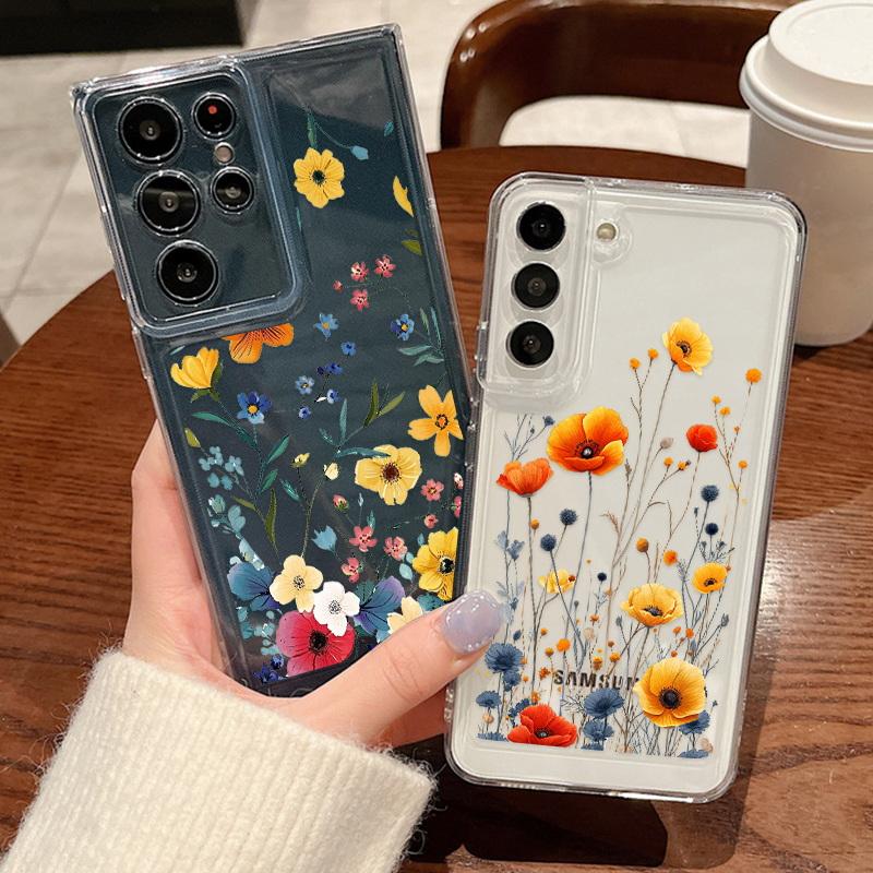 Картина маслом цветок узор кленовый лист силиконовый чехол для Samsung Galaxy S24 S23 Ultra S21FE A35 A55 A54 A52 противоударный чехол прозрачный бампер