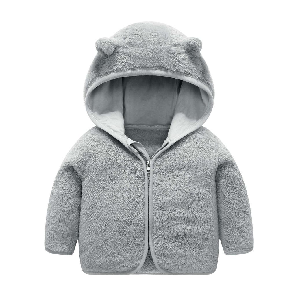 Детское флисовое пальто с капюшоном кораллового цвета на весну и осень — плотная, теплая, унисекс-куртка для малышей