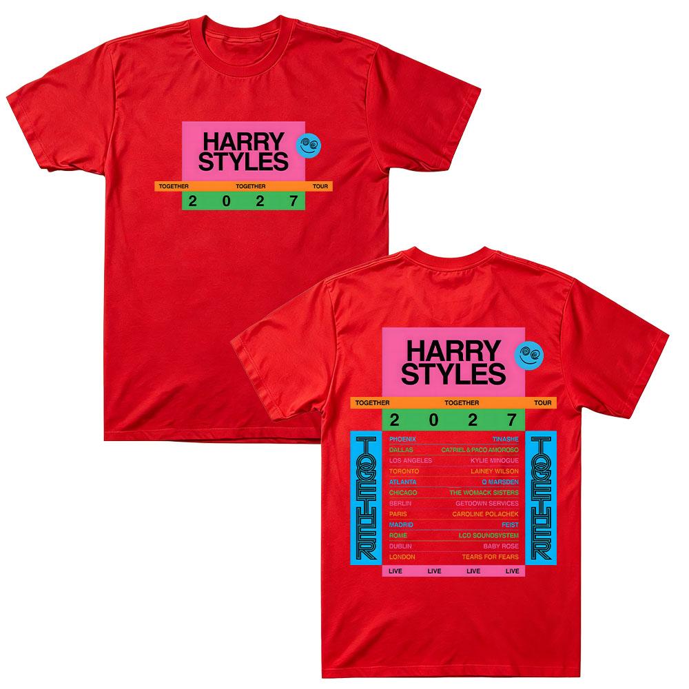 HarryStyles Tour Together Together 2027 Футболка с двусторонней печатью Чистый хлопок Мужская Женская Свободная футболка Подарок фанату Поп-культуры Уличная одежда Повседневная