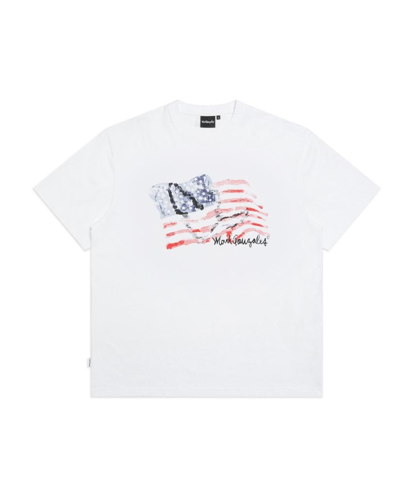 MARK GONZALES Angel American Flag Graphic Short Sleeve T-Shirt - White