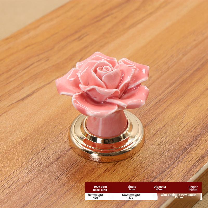 Ручка для шкафа из розовой керамики - современный пасторальный стиль, одно отверстие для ящика, гардероба или двери