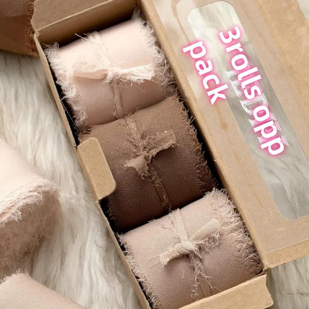 3 Rolls 5m Fringe Chiffon Silk Ribbon DIY Craft Hairy Chiffon Ribbon Wedding Invitations