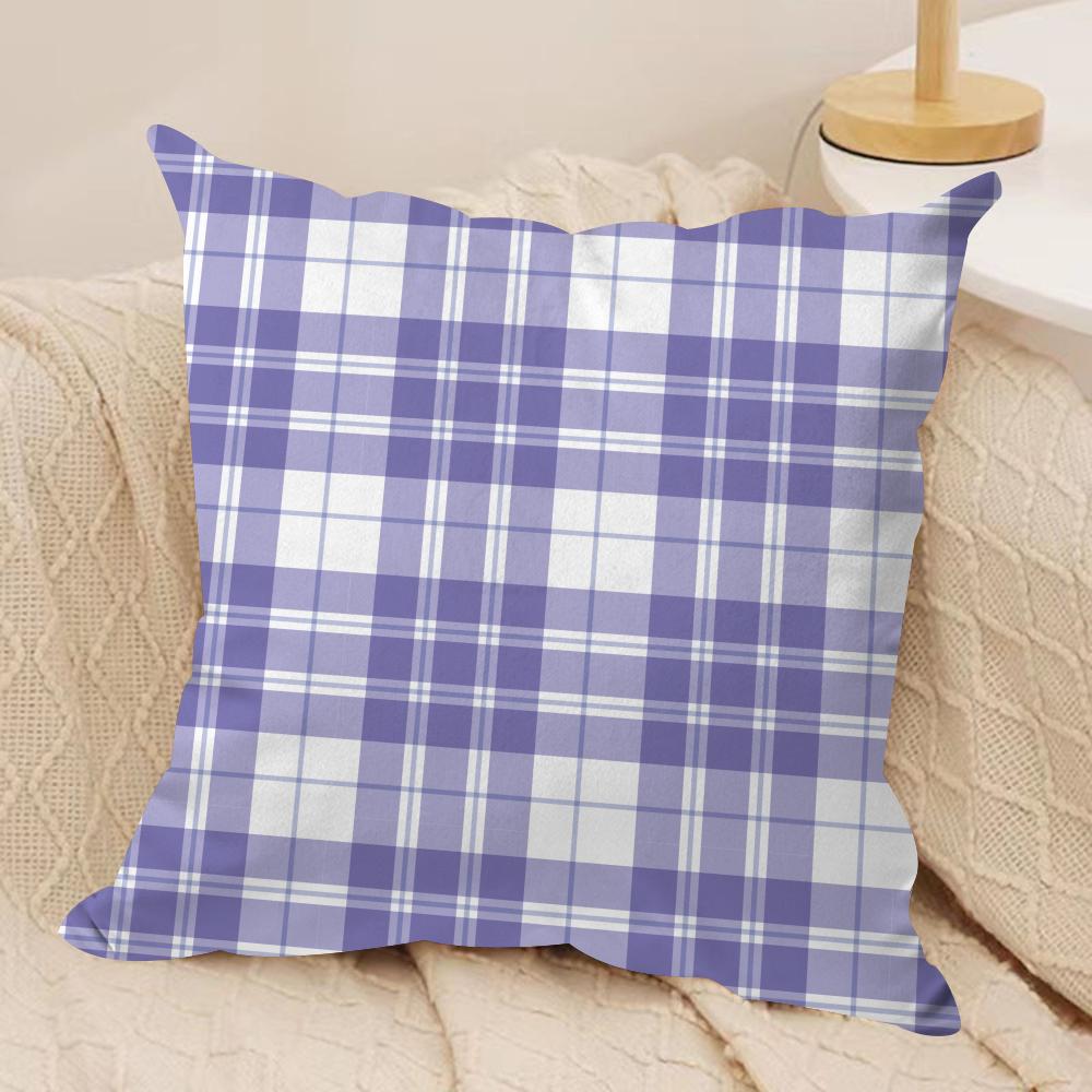 Simple purple plaid print Cushion Cover Soft Plush Fabric DoubleSided Printed Cushion Covers for All Seasons Home Decor