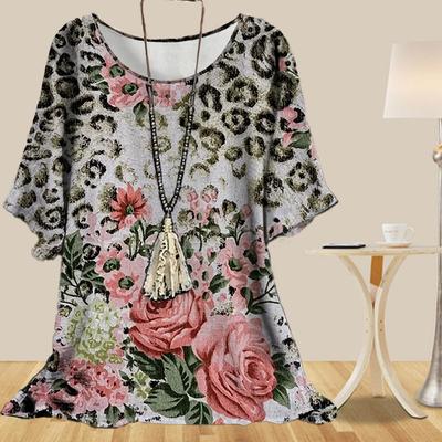 Женская повседневная свободная весенняя рубашка, женские топы с коротким рукавом и принтом в виде цветов