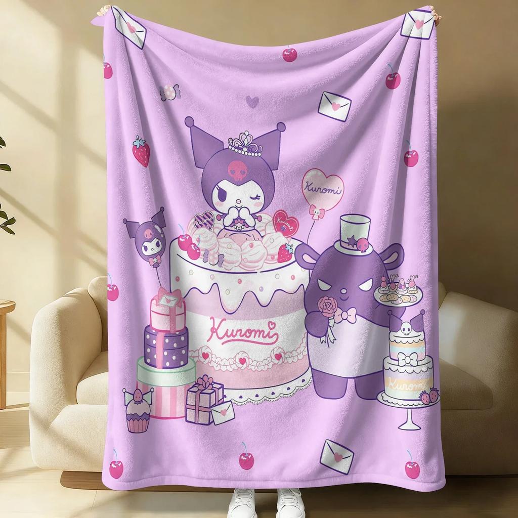 Kuromi Dreamy Pink Flannel Blanket Soft Warm Throw Japanese Anime Camping Office Bedroom School Nap Novel Blanket Summer Quilt
