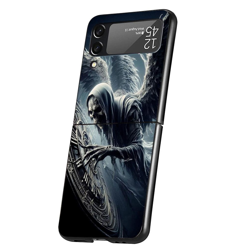 Death Grim Reaper Skull Scythe Cover Phone Case For Samsung Galaxy Z Flip 7 6 5 4 3 5G Flip7 Flip6 Flip5 Flip4 Flip3 Black Funda