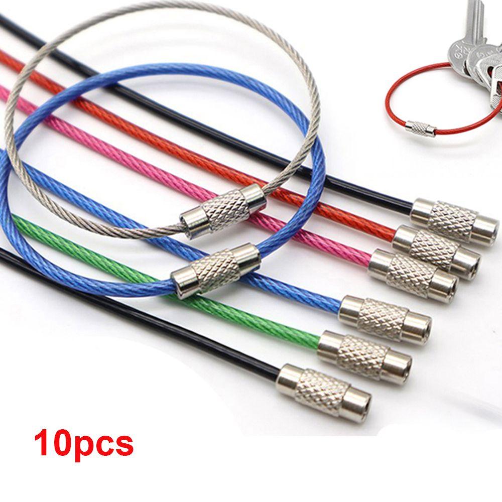 10Pcs Tool Gadget with Screw Lock Key Holder Keychain Keyring Circle Stainless Steel Rope Ring